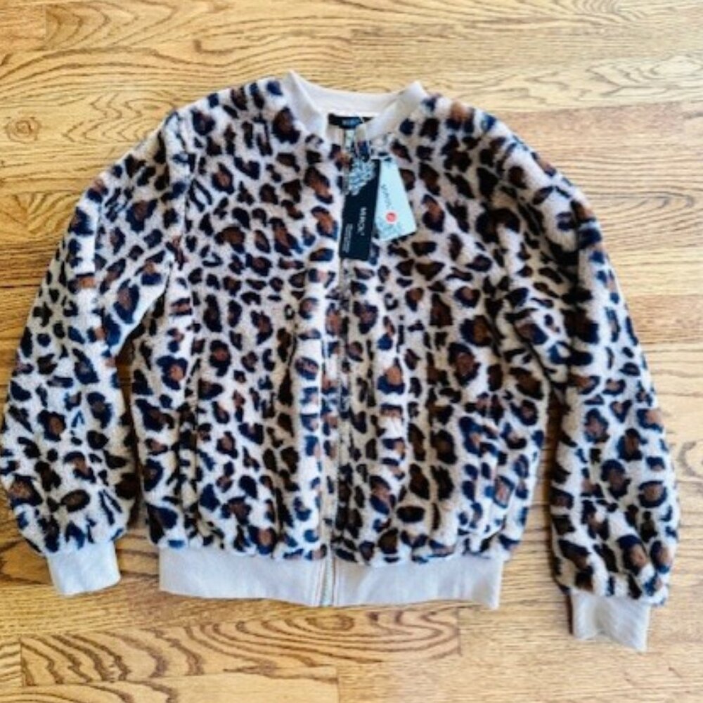 NWT Faux Fur Bomber Jacket | Animal Print | Size Small